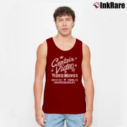 Men’s 80s Captain Video Vintage Video Store VHS Rental New York Graphic Tank Top in maroon | Breathable, Active-Friendly Design