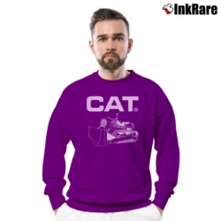 Men’s 80s CAT Bulldozer Trucker Work Crewneck Sweatshirt in purple | Cozy Fabric, Clean Style