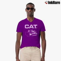 Men’s 80s CAT Bulldozer Trucker Work V-Neck Tee in purple | Sharp, Breathable, Everyday Staple