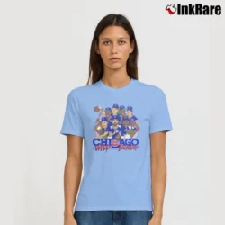Women’s 80s Chicago Cubs Wild Bunch Caricature 1989 MLB Baseball Bobblehead Signature T-Shirt in light blue | Soft, Flattering Fit
