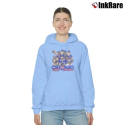 Women’s 80s Chicago Cubs Wild Bunch Caricature 1989 MLB Baseball Cozy Hoodie in light blue | Warm, Structured, Stylish