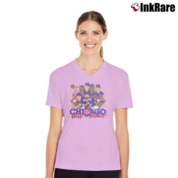 Women’s 80s Chicago Cubs Wild Bunch Caricature 1989 MLB Baseball V-Neck Tee in light pink | Chic Neckline, Soft Texture