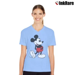 Women’s 80s Classic Mickey Mouse Disneyland V-Neck Tee in light blue | Chic Neckline, Soft Texture