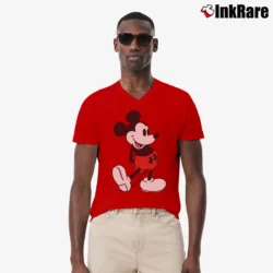Men’s 80s Classic Mickey Mouse Disneyland V-Neck Tee in red | Sharp, Breathable, Everyday Staple