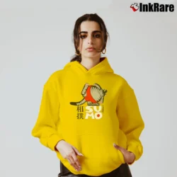 Women’s 80s Crazy Cat Print Sumo Cozy Hoodie in yellow | Warm, Structured, Stylish