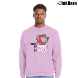 Men’s 80s Crazy Cat Print Sumo Crewneck Sweatshirt in light pink | Cozy Fabric, Clean Style