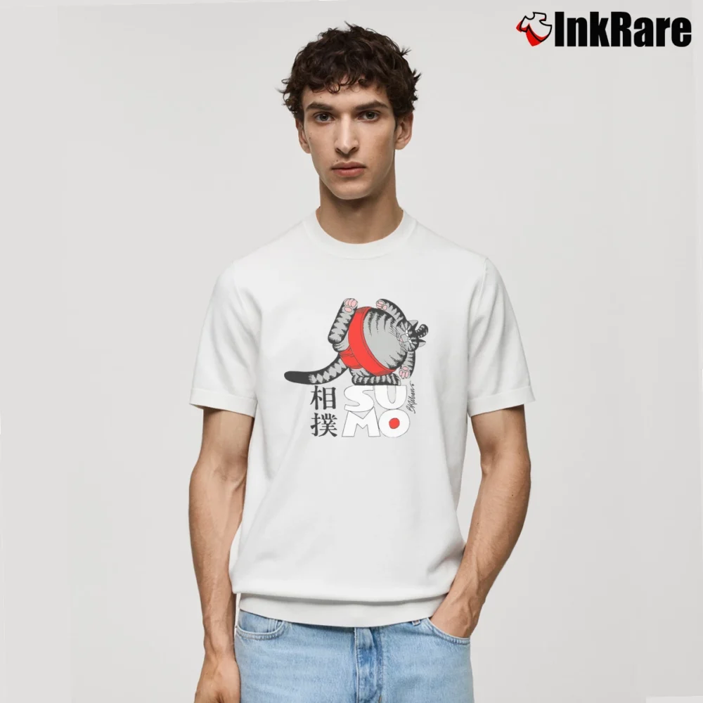 Men’s 80s Crazy Cat Print Sumo Classic T-Shirt in white | Soft, Breathable Everyday Wear