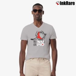 Men’s 80s Crazy Cat Print Sumo V-Neck Tee in sport grey | Sharp, Breathable, Everyday Staple