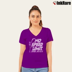 Women’s 80s Dania Beach Jai Alai Speed V-Neck Tee in purple | Chic Neckline, Soft Texture