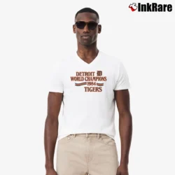 Men’s 80s Detroit Tigers 1984 World Champions V-Neck Tee in white | Sharp, Breathable, Everyday Staple
