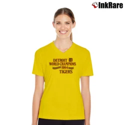 Women’s 80s Detroit Tigers 1984 World Champions V-Neck Tee in yellow | Chic Neckline, Soft Texture