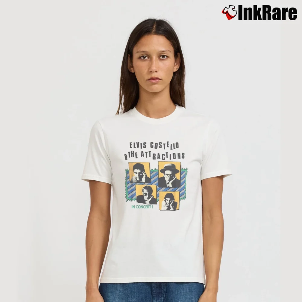 Women’s 80s Elvis Costello Imperial Bedroom Tour Signature T-Shirt in white | Soft, Flattering Fit