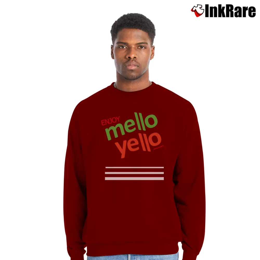 Men’s 80s Enjoy Mello Yello Soda Pop Crewneck Sweatshirt in maroon | Cozy Fabric, Clean Style