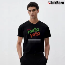 Men’s 80s Enjoy Mello Yello Soda Pop V-Neck Tee in black | Sharp, Breathable, Everyday Staple