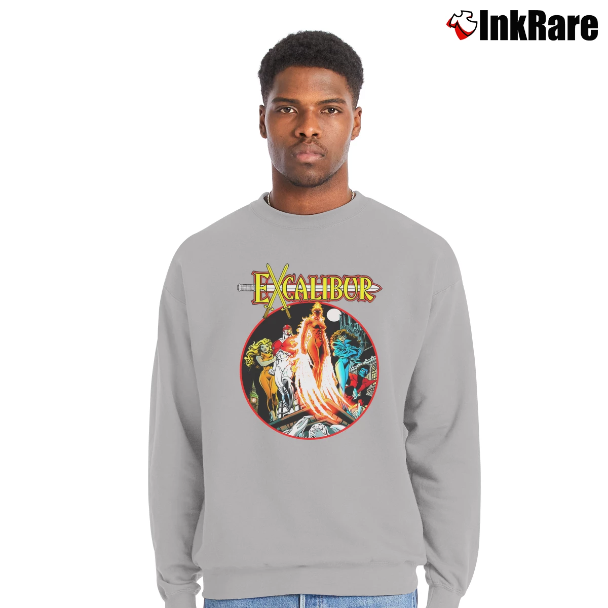 Men’s 80s Excalibur Fictional Crewneck Sweatshirt in sport grey | Cozy Fabric, Clean Style