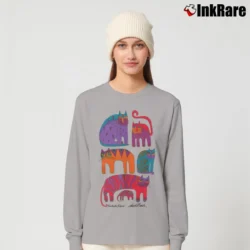 Women’s 80s Fantastic Felines Cat Laurel Burch Art Long-Sleeve Top in sport grey | Sleek, Versatile, All-Season