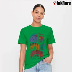 Women’s 80s Fantastic Felines Cat Laurel Burch Art Signature T-Shirt in irish green | Soft, Flattering Fit