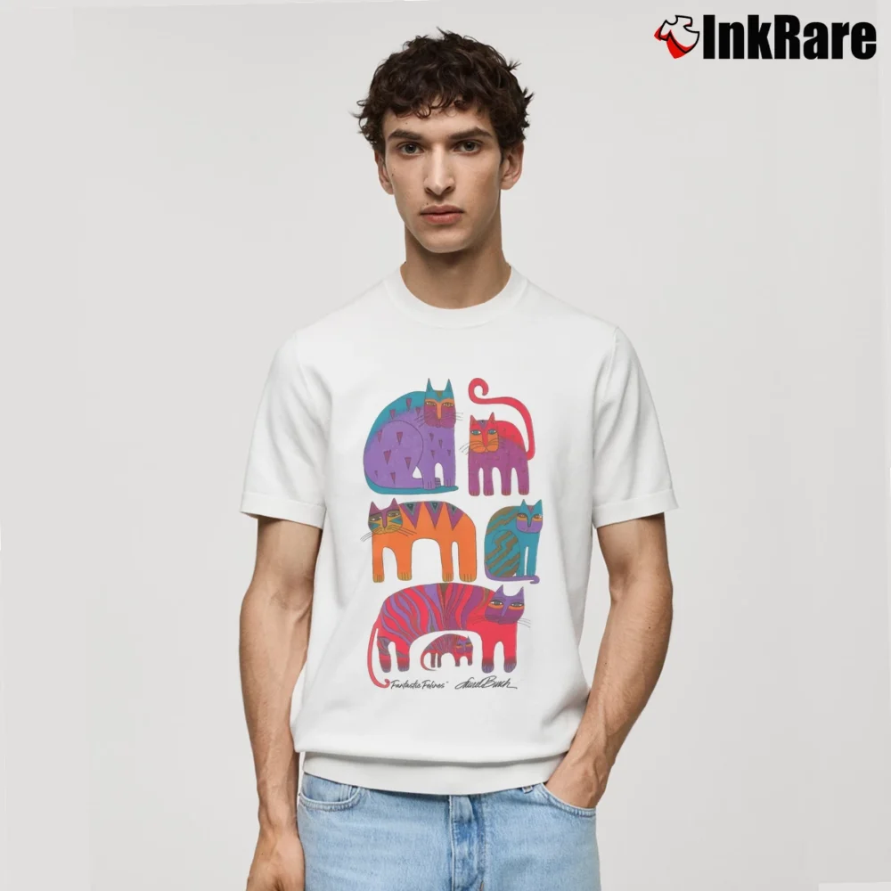 Men’s 80s Fantastic Felines Cat Laurel Burch Art Classic T-Shirt in white | Soft, Breathable Everyday Wear