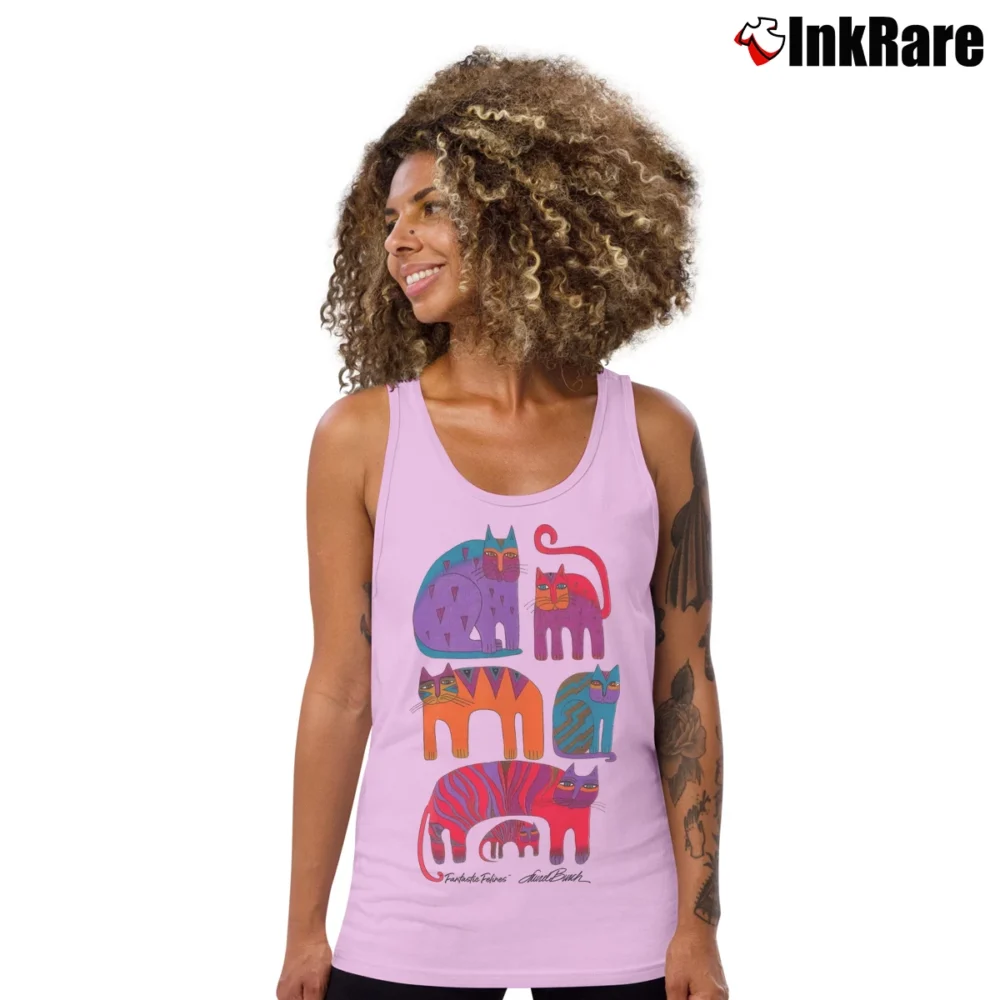 Women’s 80s Fantastic Felines Cat Laurel Burch Art Tank Top in light pink | Lightweight, Movement-Friendly