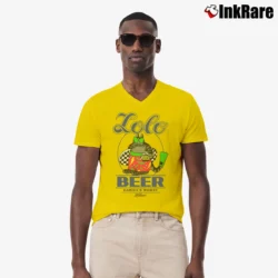 Men’s 80s Fat Cat Lolo Beer Hawaii V-Neck Tee in yellow | Sharp, Breathable, Everyday Staple
