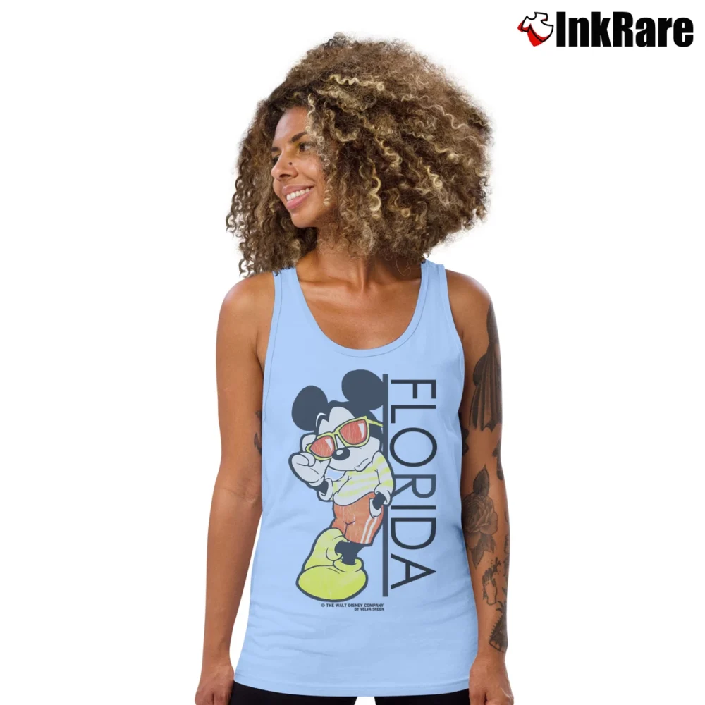 Women’s 80s Florida Mickey Mouse Tourist Tank Top in light blue | Lightweight, Movement-Friendly