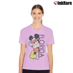 Women’s 80s Florida Mickey Mouse Tourist V-Neck Tee in light pink | Chic Neckline, Soft Texture