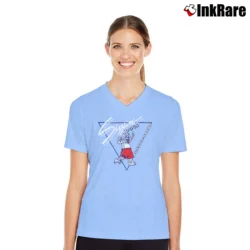 Women’s 80s Fresno State Bulldogs Mascot College V-Neck Tee in light blue | Chic Neckline, Soft Texture