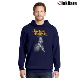 Men’s 80s Jackie Brown Movie Poster Pullover Hoodie in navy | Cozy, Durable, Modern Fit