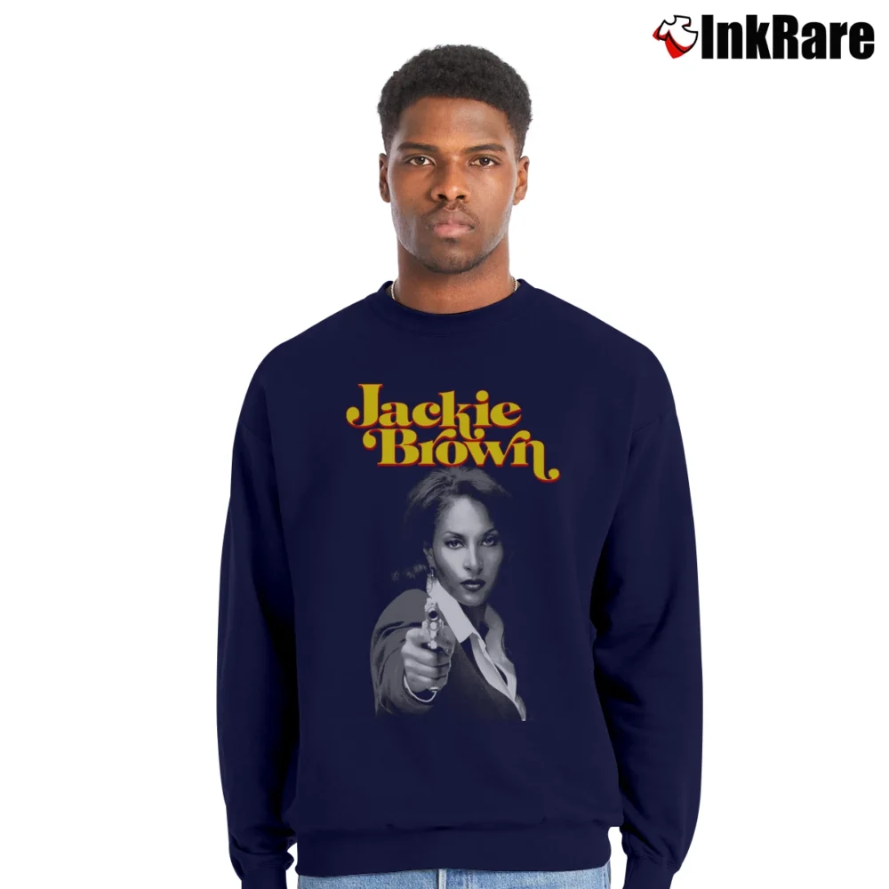 Men’s 80s Jackie Brown Movie Poster Crewneck Sweatshirt in navy | Cozy Fabric, Clean Style