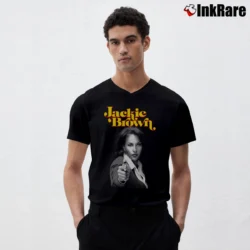 Men’s 80s Jackie Brown Movie Poster V-Neck Tee in black | Sharp, Breathable, Everyday Staple