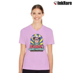 Women’s 80s Kfat Gilroy Radio V-Neck Tee in light pink | Chic Neckline, Soft Texture