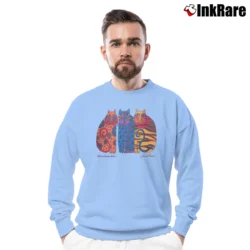 Men’s 80s Laurel Burch Cat Retro Aztec Crewneck Sweatshirt in light blue | Cozy Fabric, Clean Style