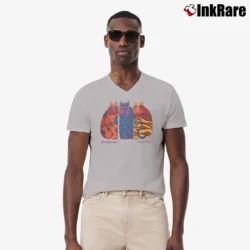 Men’s 80s Laurel Burch Cat Retro Aztec V-Neck Tee in sport grey | Sharp, Breathable, Everyday Staple