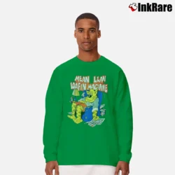 Men’s 80s Lazy Cat Mean Lean Loafin Machine Funny Cartoon Long-Sleeve Shirt in irish green | Sleek, Lightweight, Year-Round Wear