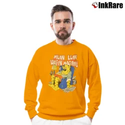 Men’s 80s Lazy Cat Mean Lean Loafin Machine Funny Cartoon Crewneck Sweatshirt in orange | Cozy Fabric, Clean Style