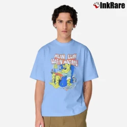 Men’s 80s Lazy Cat Mean Lean Loafin Machine Funny Cartoon Classic T-Shirt in light blue | Soft, Breathable Everyday Wear