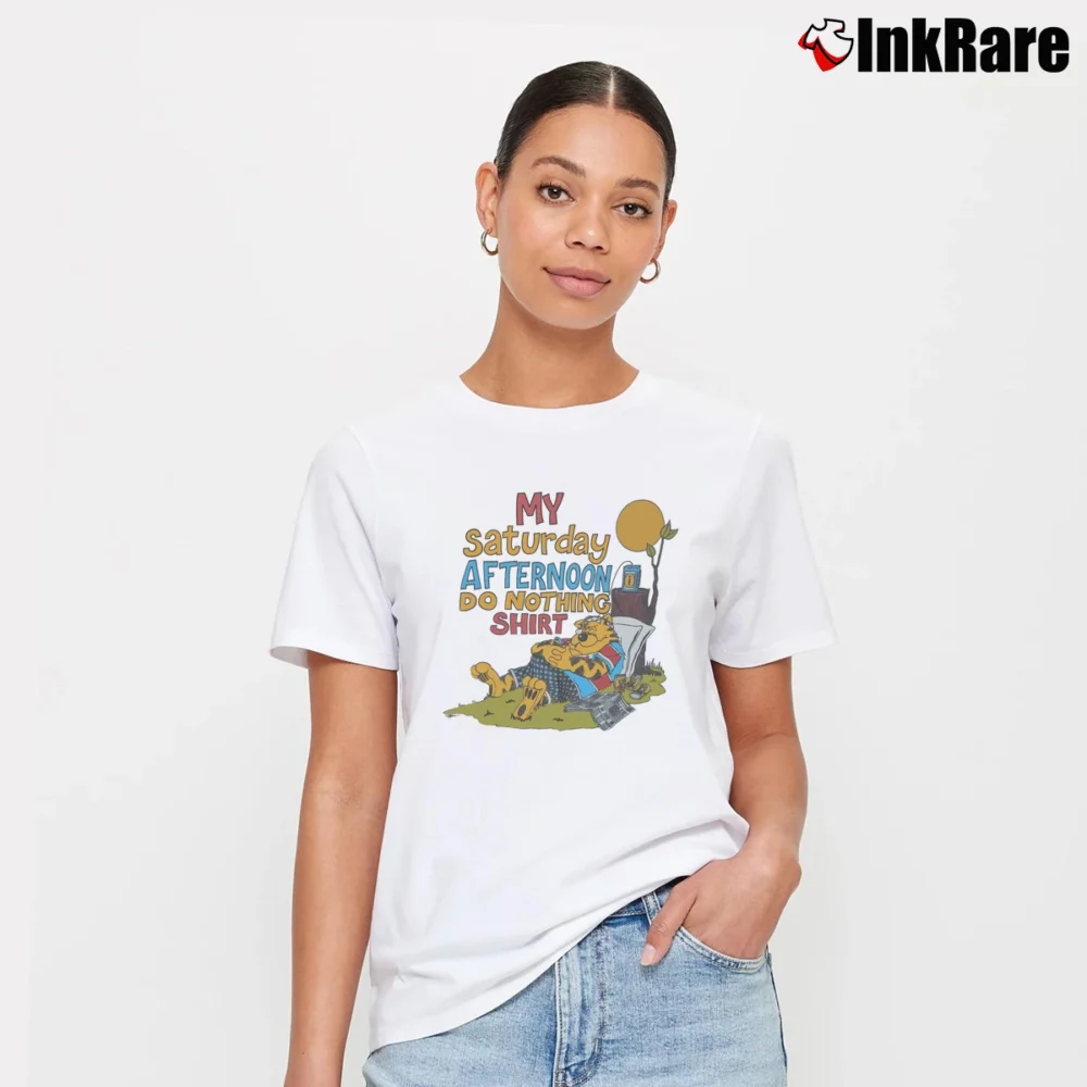 Women’s 80s Lazy Cat Nap Saturday Afternoon Signature T-Shirt in white | Soft, Flattering Fit