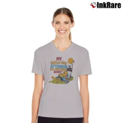 Women’s 80s Lazy Cat Nap Saturday Afternoon V-Neck Tee in sport grey | Chic Neckline, Soft Texture