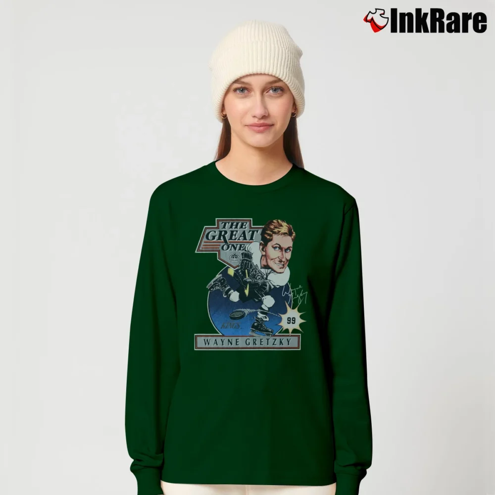 Women’s 80s Los Angeles Kings Wayne Gretzky Caricature 1988 NHL Hockey Long-Sleeve Top in forest green | Sleek, Versatile, All-Season