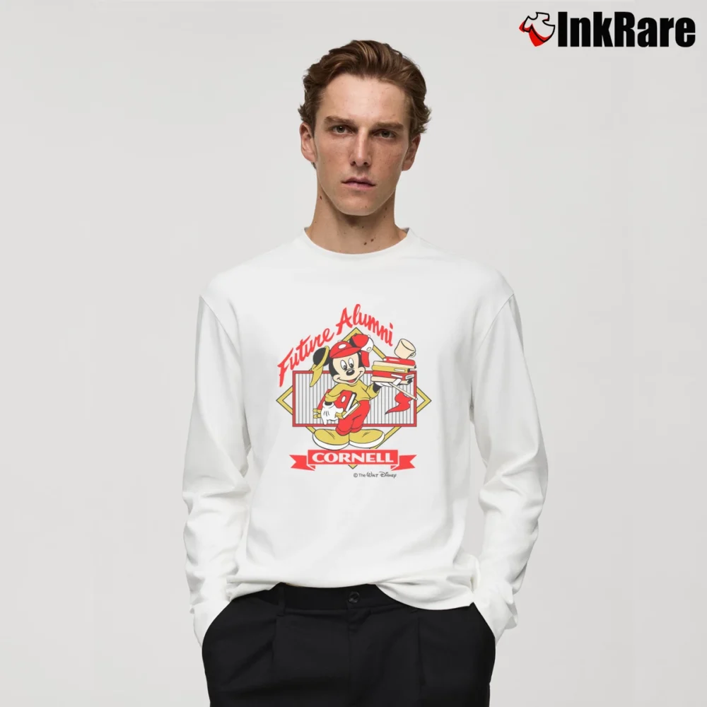 Men’s 80s Mickey Mouse Cornell University Long-Sleeve Shirt in white | Sleek, Lightweight, Year-Round Wear