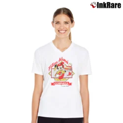 Women’s 80s Mickey Mouse Cornell University V-Neck Tee in white | Chic Neckline, Soft Texture
