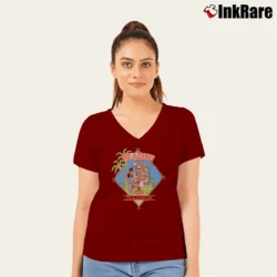 Women’s 80s Mickey Mouse Reading Adventure V-Neck Tee in maroon | Chic Neckline, Soft Texture