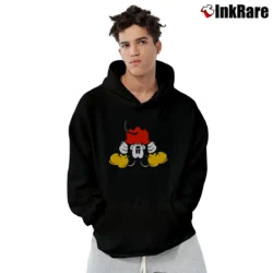 Men’s 80s Mickey Mouse Upside Down Graphic Pullover Hoodie in black | Cozy, Durable, Modern Fit