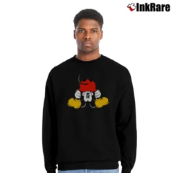 Men’s 80s Mickey Mouse Upside Down Graphic Crewneck Sweatshirt in black | Cozy Fabric, Clean Style