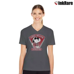 Women’s 80s Ohio State Buckeyes Snoopy Peanuts V-Neck Tee in charcoal | Chic Neckline, Soft Texture