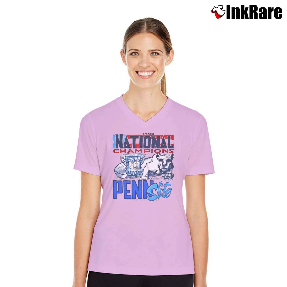 80s Penn State Nittany Lions 1983 Sugar Bowl Champs Women’s V-Neck Tee in light pink – Flattering Fit Women’s 80s Penn State Nittany Lions 1983 Sugar Bowl Champs V-Neck Tee in light pink | Chic Neckline, Soft Texture