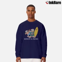 Men’s 80s Primo Beer Mascots Howzit Surfer Graphic Long-Sleeve Shirt in navy | Sleek, Lightweight, Year-Round Wear