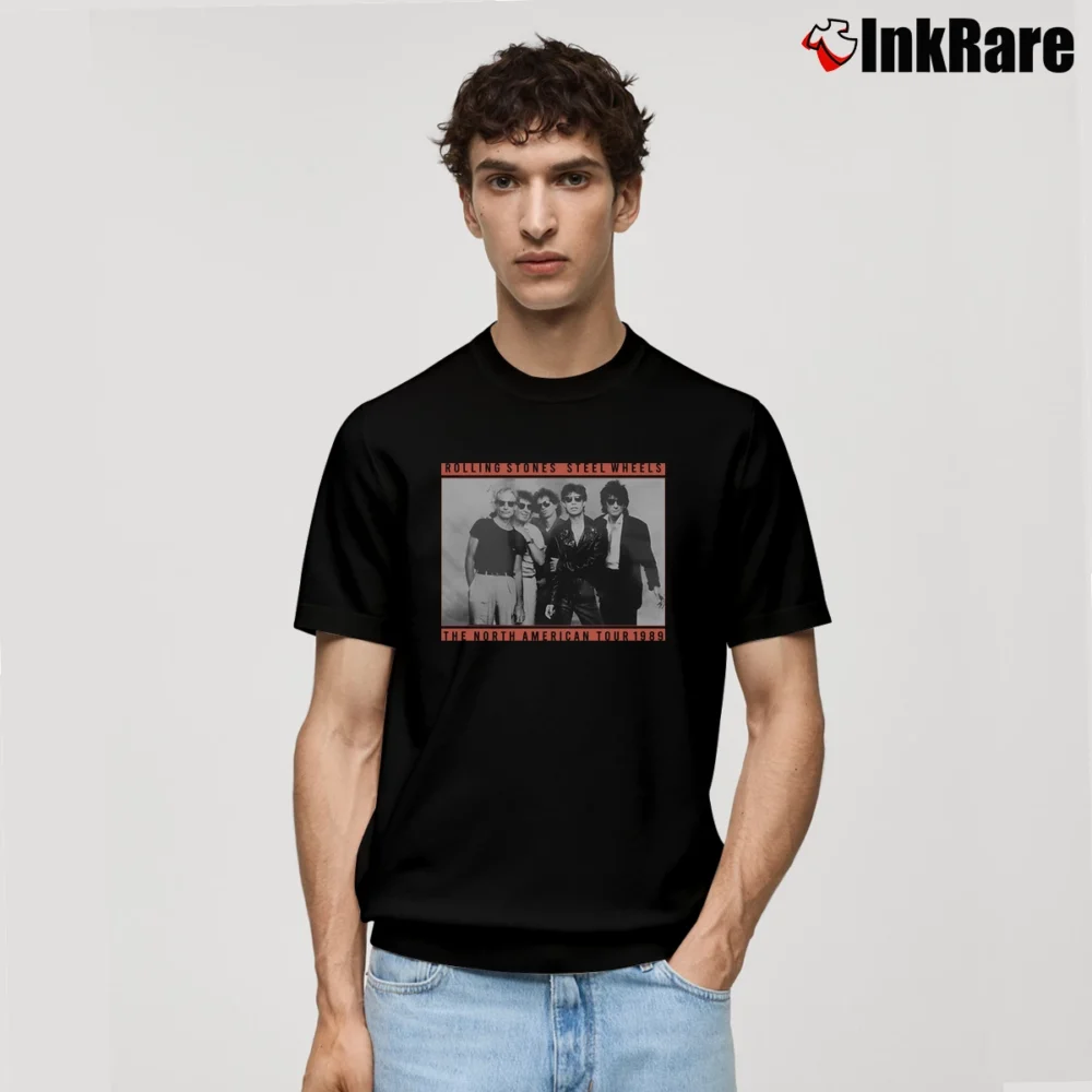 Men’s 80s Rolling Stones Steel Wheels American Tour Classic T-Shirt in black | Soft, Breathable Everyday Wear