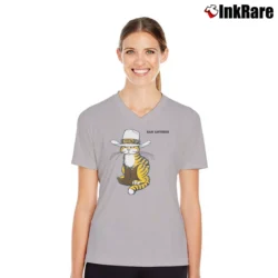 Women’s 80s San Antonio Texas Striped Cowboy Cat V-Neck Tee in sport grey | Chic Neckline, Soft Texture