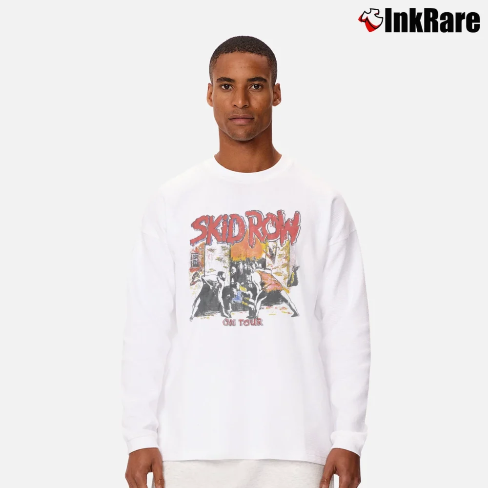 Men’s 80s Skid Row On Tour for Vintage Rock Fans Long-Sleeve Shirt in white | Sleek, Lightweight, Year-Round Wear